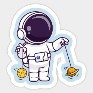 Cute Astronaut Playing Planet And Moon Yoyo Cartoon Sticker